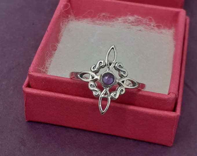 Ring Sterling Silver 925 - Witches Knot - Amethyst -New "Goddess Collection"- Multiple Sizes Available- Gift Box