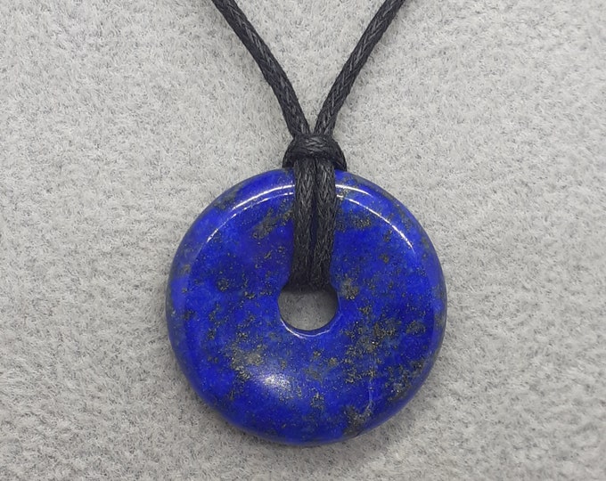Lapis Lazuli -Round Donut - Black Cord- 30 mm - Positive magic- Perfect Gift for yourself, friend or Loved One
