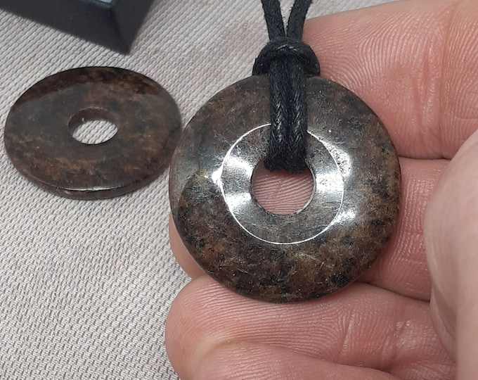 Garnet Almandine-30 mm Donut Pendant- Black Cord- Perfect gift for yourself- a friend or a Loved one