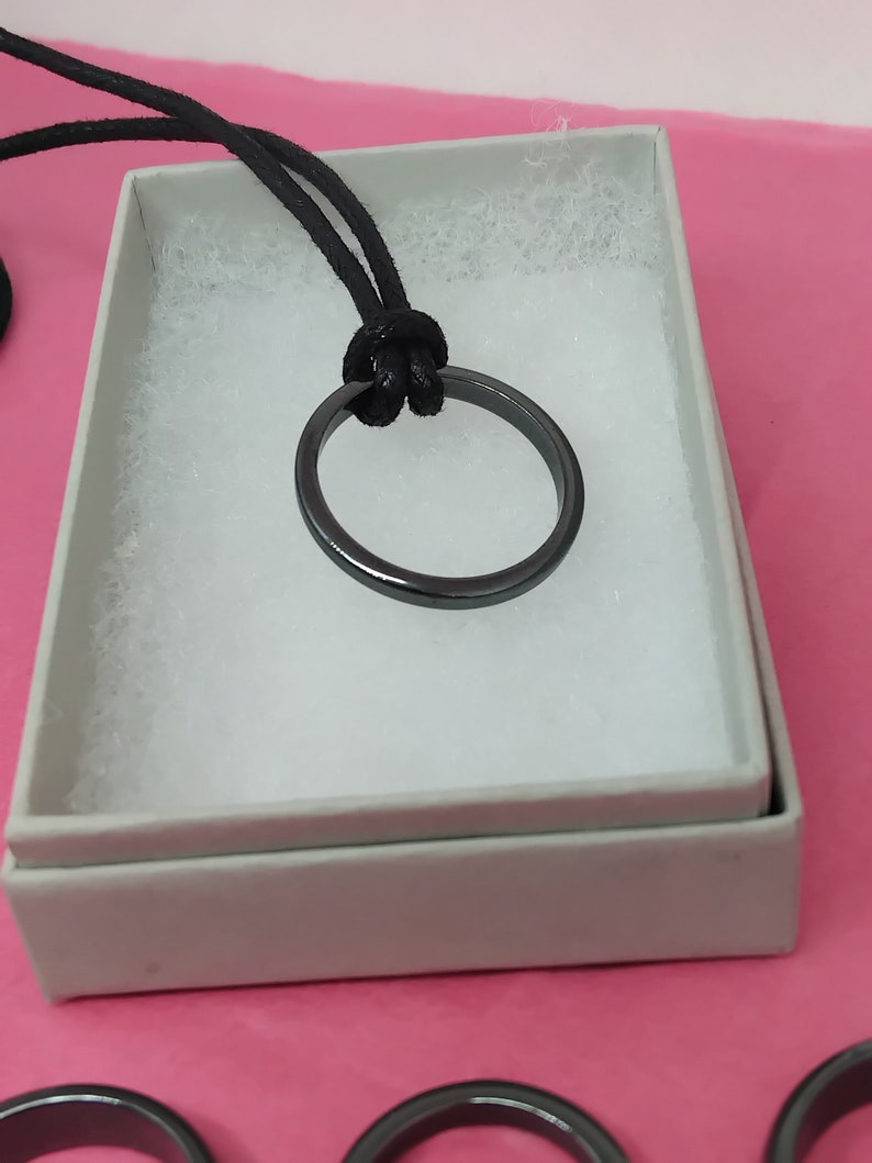 Hematite Ring Necklace Black Cord protection-gift for Yourself Friend ...