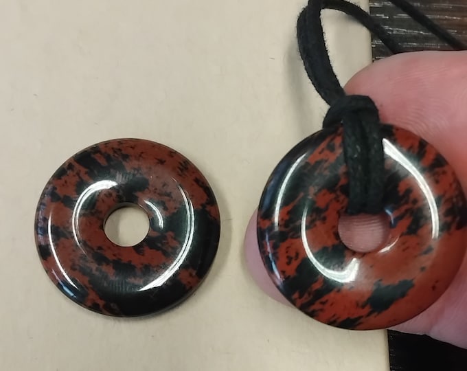 Mahogany Obsidian-30 mm- Donut Pendant- Black Cord- Perfect gift for yourself- a friend or a Loved one