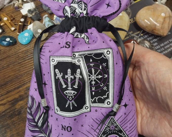 Deluxe Tarot cards pouch Bag, lined pouch, handmade -Tibetan Silver Beads- New Design