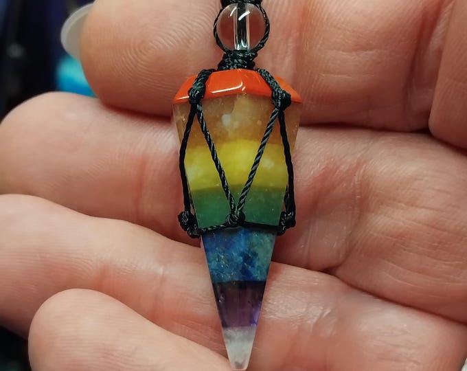 Chakra Pendulum Pendant: Black Cotton Cord, Gift Box