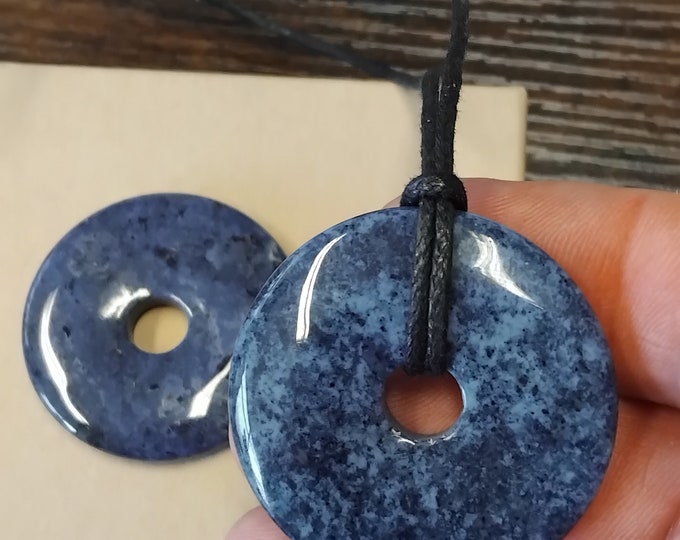Blue Quartz -Donut -40 mm-  Black Cord- NEW- Gift Box