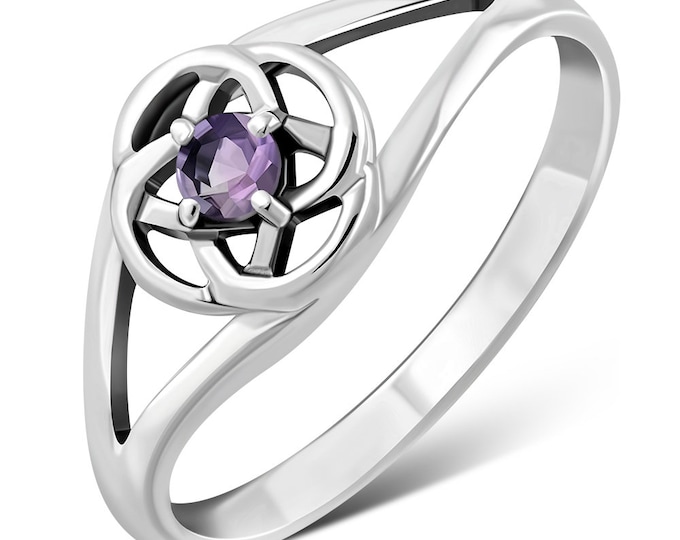 Amethyst- Faceted-Celtic Knot -Sterling Silver 925- Ring-The "Goddess Collection" Multiple Sizes Available- NEW