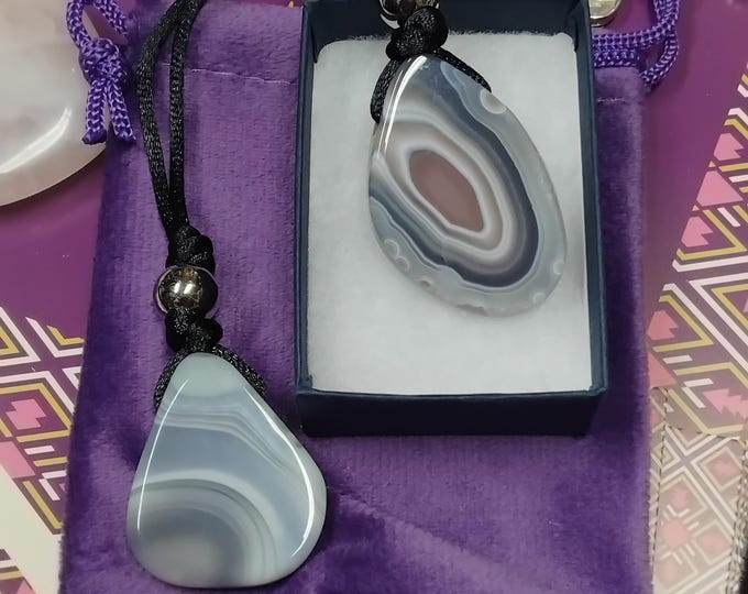 Botswana Agate - Pendant- Black Cord-Protection-Stability - Gift-Yourself- Friends-Family-Loved One-Gift Box