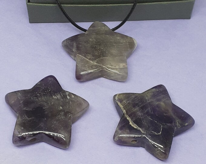 Amethyst- Puff Star -Pendant- Black Cord - Gift-Yourself- Friends-Family-Loved One-Gift Box