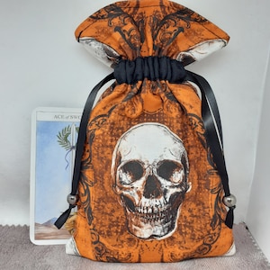 Deluxe Tarot Karten Beutel Tasche, gefütterter Beutel, handgefertigt -SKULL-tibetanische Silberperlen-Neues Design