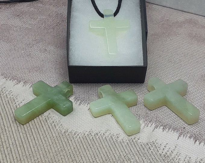 New Jade-Cross 41 mm long x 31 mm wide x 8 mm thick  -Pendant-  Black Cord- Gift Box- Gift Yourself- Friend- Family -Loved One