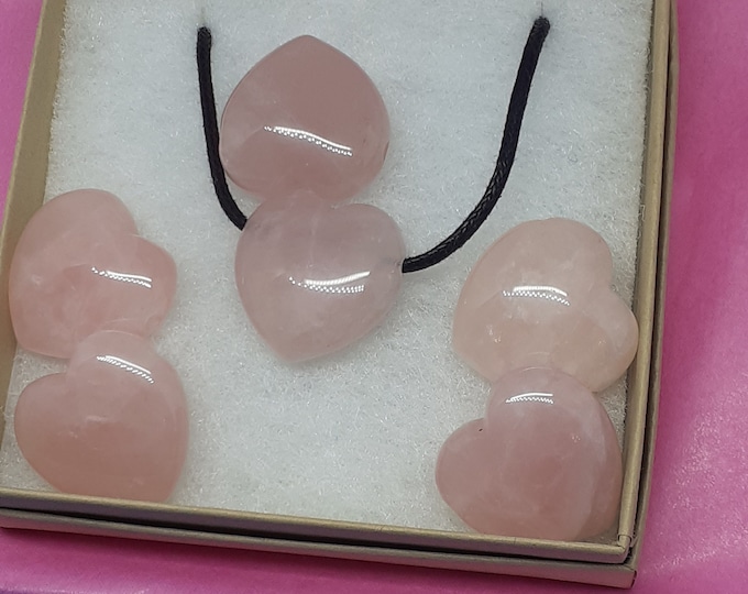 Rose Quartz Heart -Pendant- Black Cord - Gift-Yourself- Friends-Family-Loved One-Gift Box