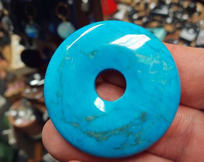 Donut Turquenite Magnesite coloured 50mm-Donut - Black Cord- NEW- Gift Box