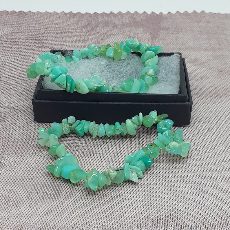 Chrysoprase A Grade Spiritual Protection Higher Consciousness Gemstone Chip Stretchy Bracelet-Stylish