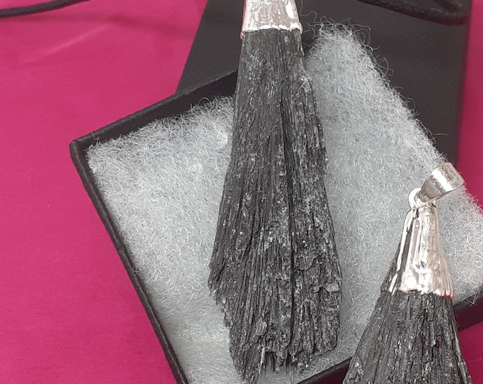 Black Kyanite-Silver Electroplated- Pendant- Black Cord-Gift-Yourselves-Friends--Family-Loved One-Gift Box