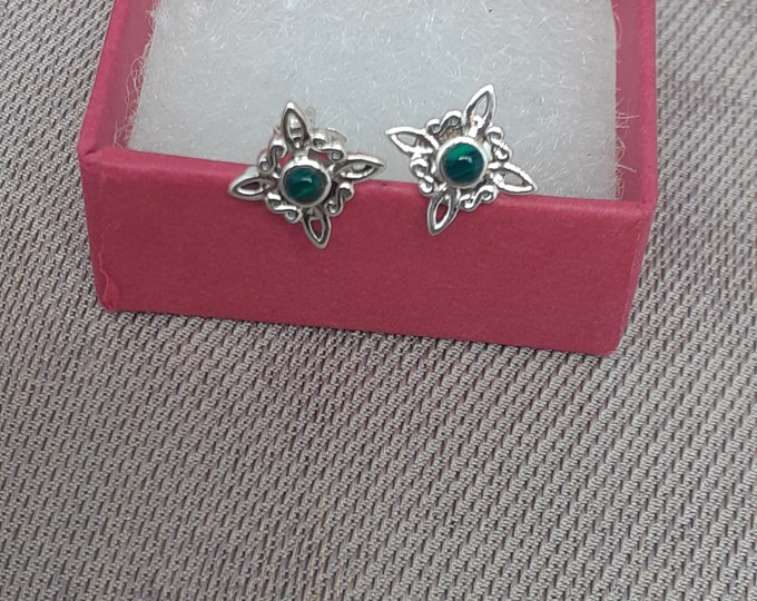 Malachite Witches Knot Stud Sterling 925 Silver Stud Earrings  "Goddess Collection" Lovely Gift Yourself Friends Family-Loved One
