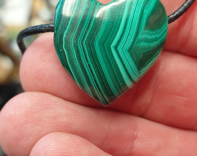 Malachite -Heart-25 mm-Pendant- Black Cord- Gift Box- Gift-Yourself- Friends-Family-Loved One-Gift Box