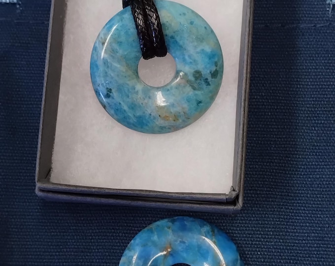 Apatite-Donut -30 mm-  Black Cord-Gift-Yourself-Friends-Family-Loved One- NEW- Gift Box