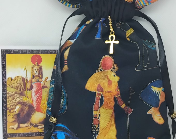 Deluxe Tarot cards pouch Bag, lined pouch, handmade-Egyptian -Ankh- Charm-Tibetan Silver Beads- New Design