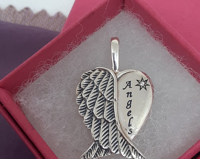 Clear CZ  "Angels "- Wings -Pendant Sterling Silver 925  "Goddess Collection"- Lovely Gift- Yourself- Friends Family Loved One