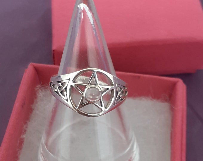 Rose Quartz -Ring Sterling Silver 925 - Celtic Trinity Knot- Pentacle - New "Goddess Collection"- Multiple Sizes -NEW
