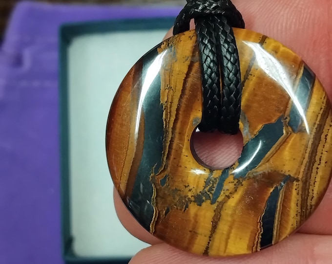 Tigers Eye 40 mm Pendant- Black Cord- Perfect gift for yourself- a friend or a Loved one- Gift Box