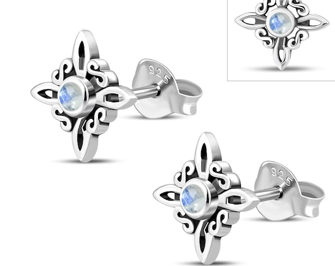 Rainbow Moonstone Witches Knot Stud Sterling 925 Silver Stud Earrings  "Goddess Collection" Lovely Gift Yourself Friends Family-Loved One