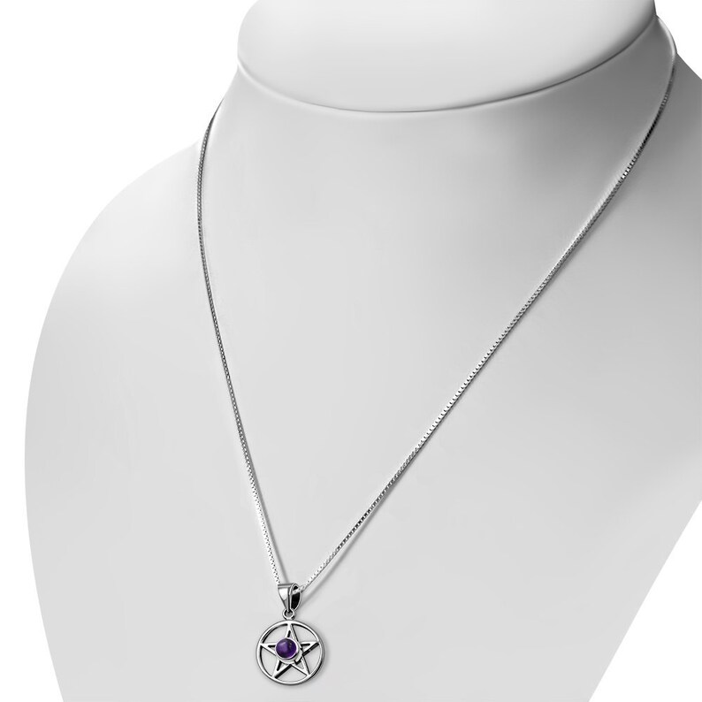 Sterling Silver 925 Pendant Pentagram 14 mm Pendant The Goddess Collection Amethyst