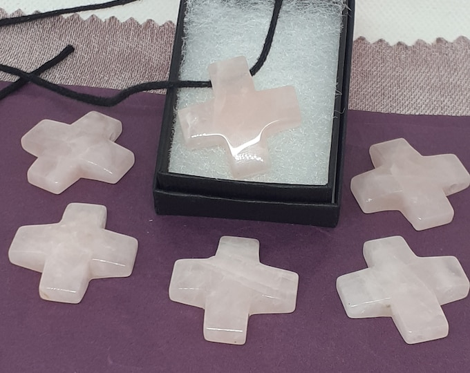 Cross- Rose Quartz- Pendant- Black Cord- Gift-Yourself- Friends-Family- Loved One- Gift Box