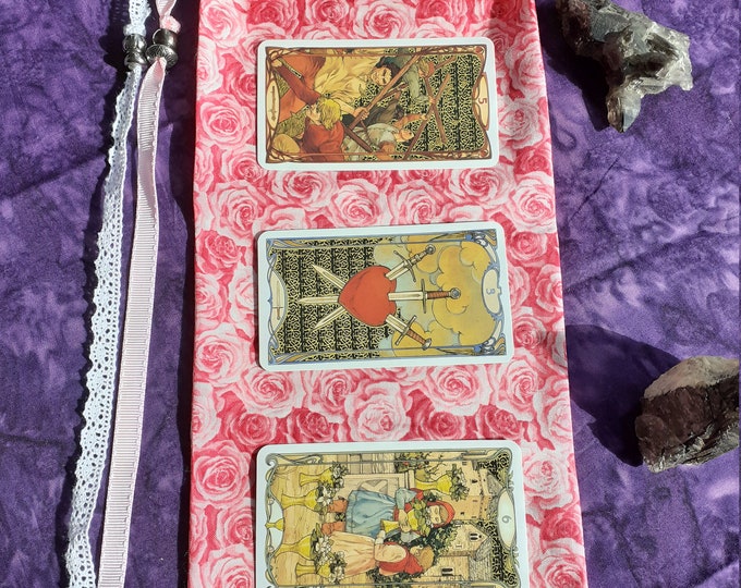 Deluxe Mini Tarot Cards cards pouch Bag, lined pouch, handmade- Ribbon -Beads- New Design