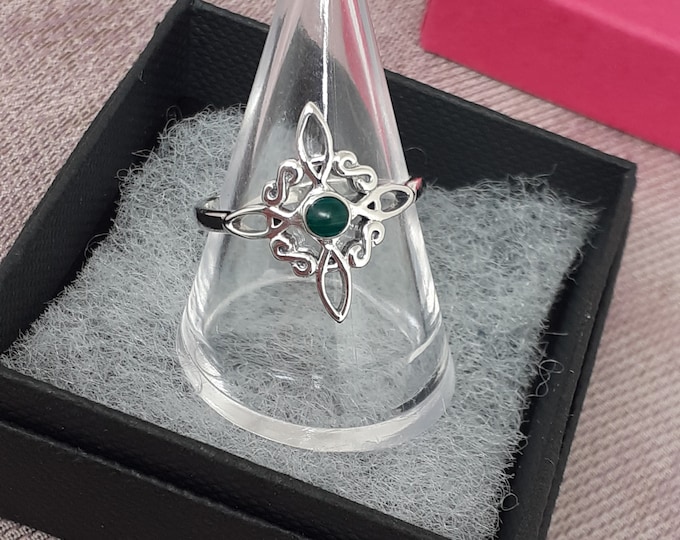 Ring Sterling Silver 925 - Witches Knot - Malachite -New "Goddess Collection"- Multiple Sizes Available- Gift Box