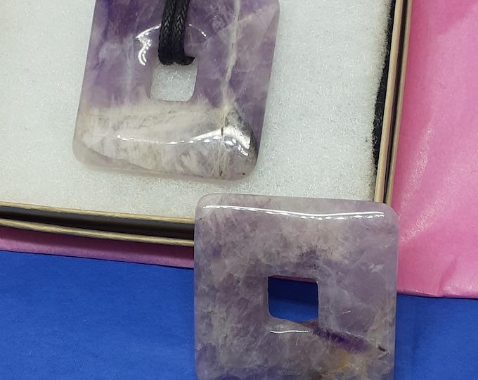 Amethyst- 30- 40 mm Donut Pendant- Black Cord- Perfect gift for yourself- a friend or a Loved one