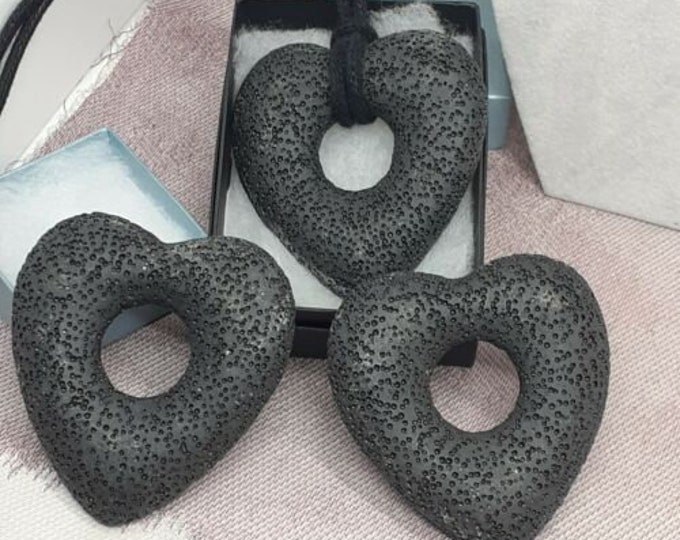 50 mm Lava Rock Heart Pendant - Black-Gift-Yourself- Friends-Family-Loved One- Gift Box
