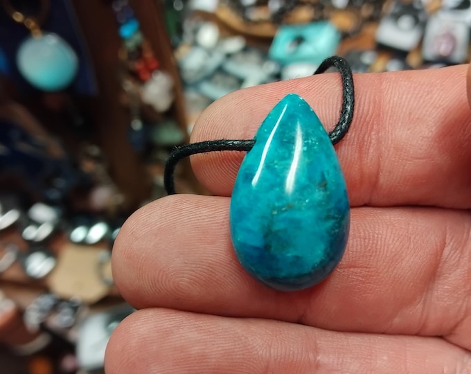 Apatite-Cabochon -  Black Cord-Gift-Yourself-Friends-Family-Loved One- NEW- Gift Box