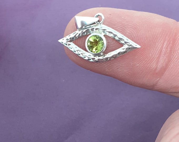 Pendant- Sterling Silver 925 Pendant- Evil Eye -"Goddess Collection" Peridot Faceted- 25 mm- Transformation