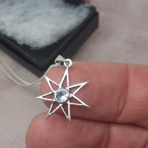 Blue Topaz CZ Fairie 7 Pointed Star Pendant- Sterling Silver 925  &quot;Goddess Collection&quot;- Lovely Gift- Yourself- Friends- Family-Loved One