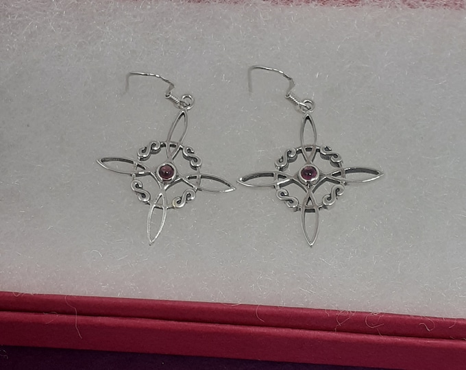 Garnet Witches Knot -Earrings Sterling Silver 925 - New "Goddess Collection"- Lovely Gift- Yourself- Friends- Family-Loved One