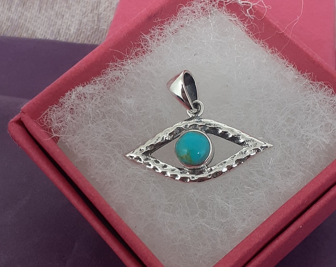 Pendant- Sterling Silver 925 Pendant- Evil Eye -"Goddess Collection"Turquoise- 25 mm- Transformation