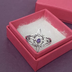 Ring Sterling Silver 925 - Witches Knot - Amethyst Faceted-New &quot;Goddess Collection&quot;- Multiple Sizes Available- Gift Box