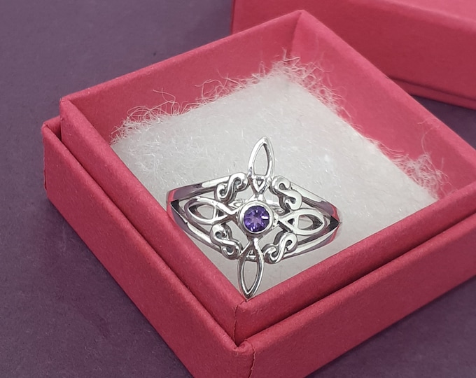 Ring Sterling Silver 925 - Witches Knot - Amethyst Faceted-New "Goddess Collection"- Multiple Sizes Available- Gift Box