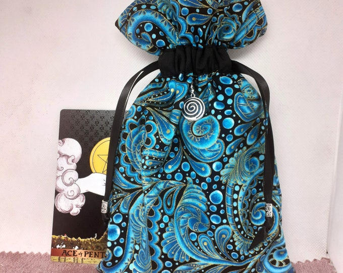 Deluxe Tarot cards pouch Bag, lined pouch, handmade - Charm-Tibetan Silver Beads- New Design