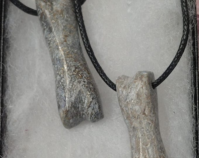 Sauropod dinosaur bone Pendant-45x10 mm- Black Cord