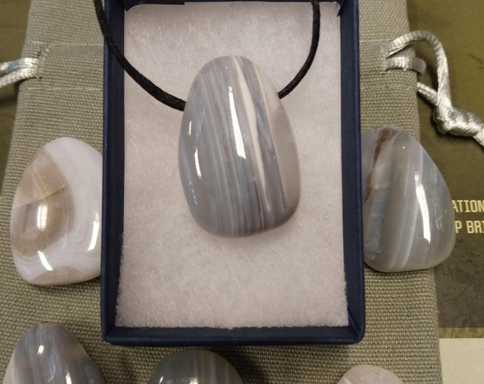 Grey Agate Pendant- Black Cord- Gift Box- Gift-Yourself- Friends-Family-Loved One-Gift Box