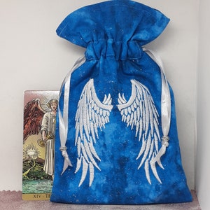 Bolsa de lujo para cartas del tarot, bolsa forrada, hecha a mano, bordado, alas de ángel, cuentas de plata tibetana, nuevo diseño
