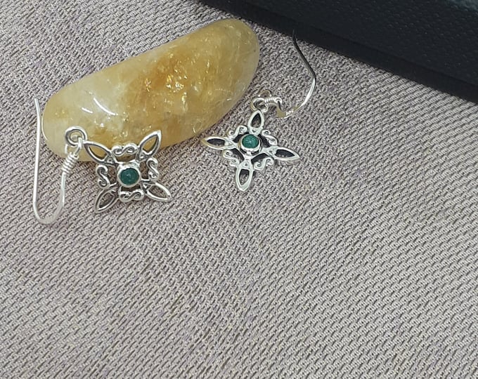 Green Aventurine Witches Knot -Earrings Sterling Silver 925 - New "Goddess Collection"- Lovely Gift