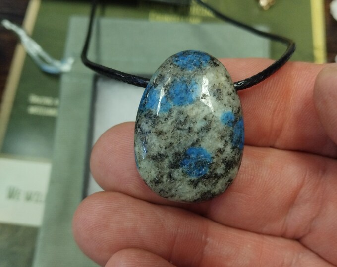 K2 -Azurite in Gneiss -Pendant- Black Cord- Gift-Yourself- Friends-Family- Loved One- Gift Box