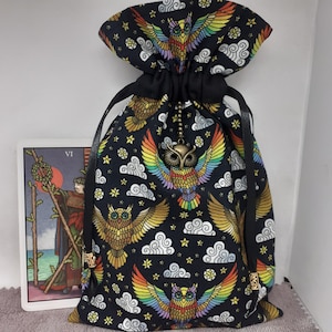 Deluxe Tarot Karten Tasche, gefütterte Tasche, handgefertigte Eule Charm-Tibetanische Silberperlen-Neues Design