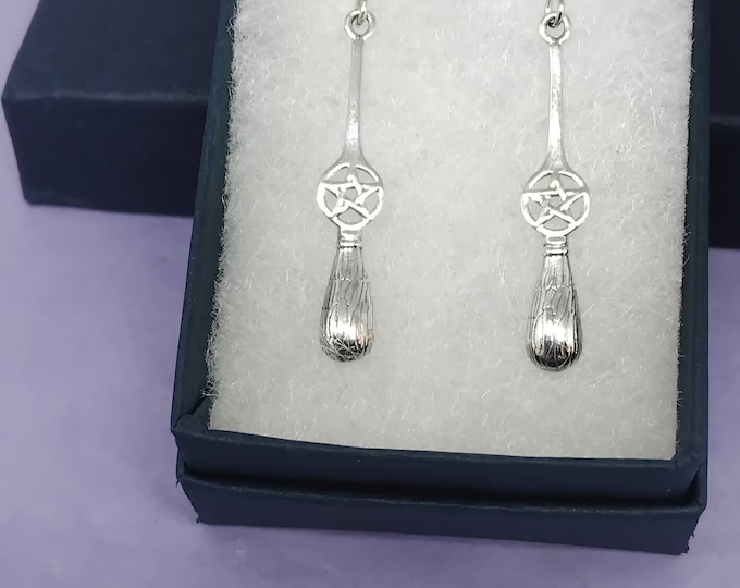 Pentagram Besom Broom Earrings- Sterling Silver 925 - Lovely Gift- Yourself- Friends- Family- Loved One