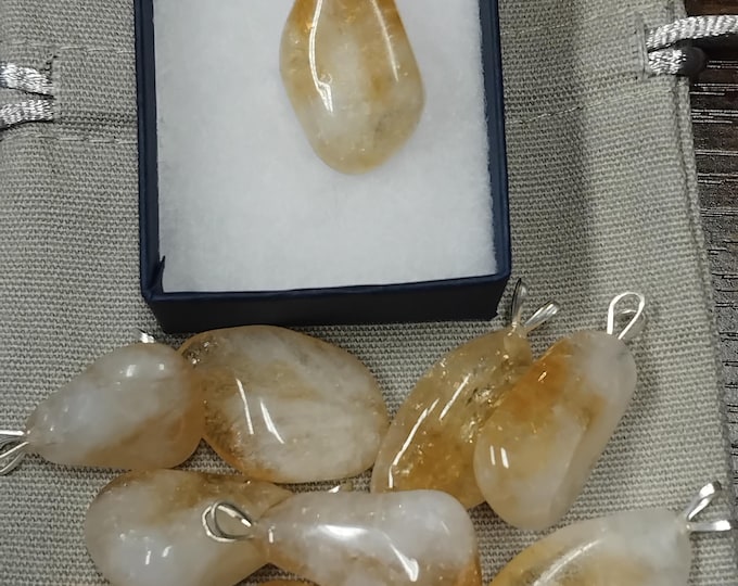 Citrine- V Bail -Pendant- Black Cord- Gift Box-Gift-Yourself- Friends- Family-Loved One