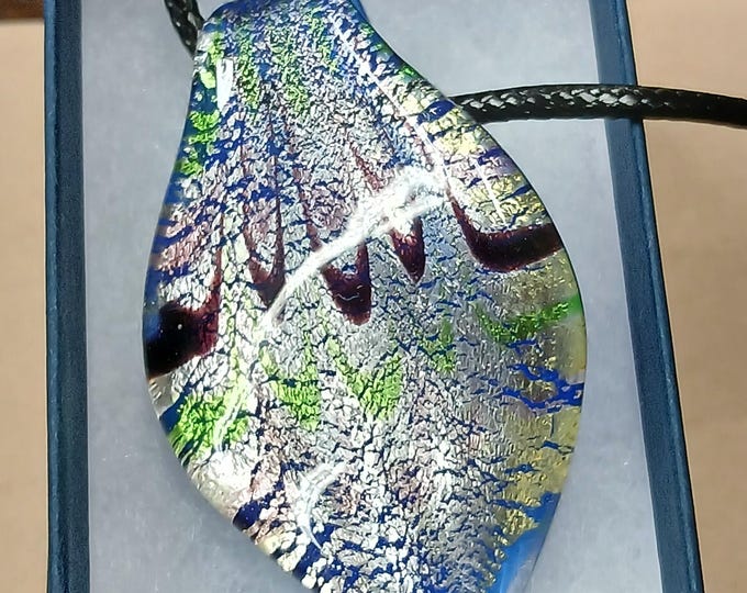 Hand Blown Colourful Glass Pendant - Pendant- Black Cord - Gift-Yourself- Friends-Family-Loved One-Gift Box