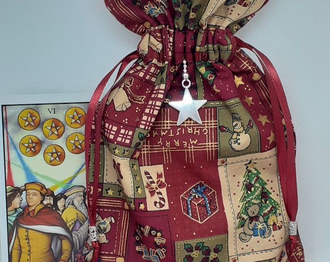 Deluxe Tarot - Oracle- cards pouch Bag, lined pouch, handmade - Star-Charm- Beads- New Design