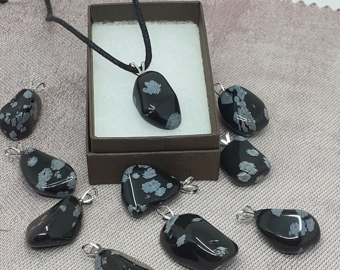 Snowflake Obsidian A Grade- V Bail -Pendant- Black Cord-stone of universal love- Gift Box